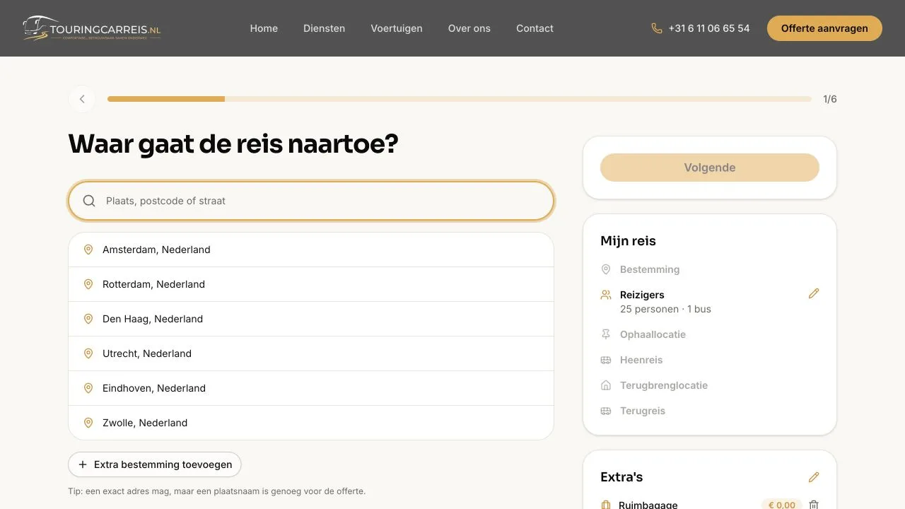 Meertraps offerteflow van Touringcarreis.nl